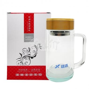 廷选双层金盖天艺水晶玻璃办公杯400ml/个